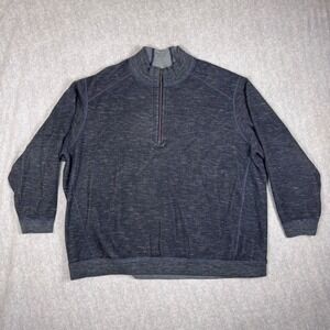 Tommy Bahama Reversible Quarter Zip Pullover Navy Grey Cotton Tencel BT222456